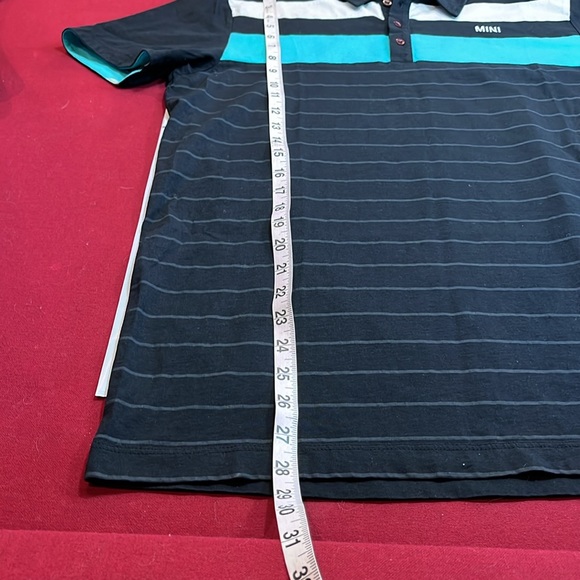 Mini Cooper BLACK Polo Shirt GRAY STRIPES Aqua white wide stripes COTTON mens Lg - Picture 8 of 12